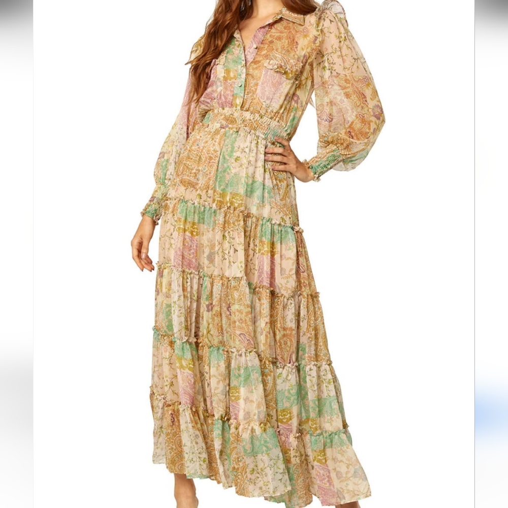 NWOT Famous Misa Los Angeles Aydeniz Dress Printemps Patchwork L - Picture 5 of 16